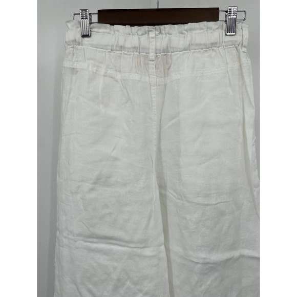 Anthropologie CLOTH & STONE White LINEN Paperbag Waist Wide Leg Crop Pants‎ XS - Picture 8 of 12
